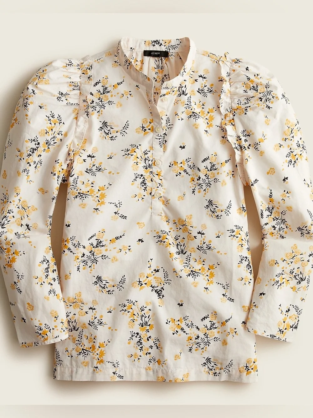 J.Crew Puff Sleeve Top in Budding Floral Popover Blouse Yellow Black Size Small